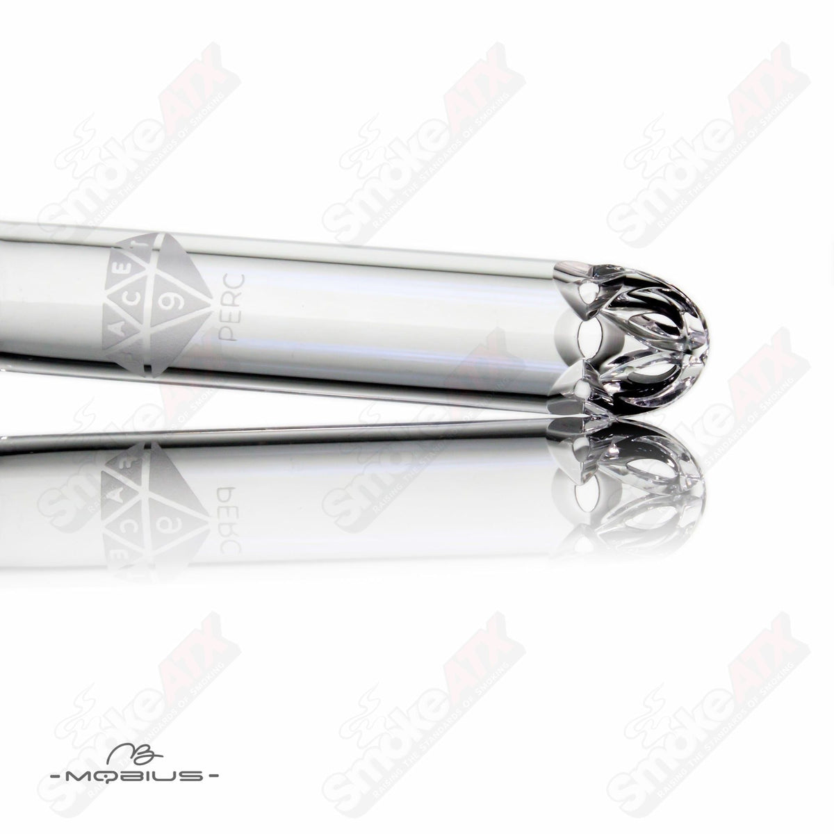 Glass Mobius Facet 3.25-inch Mobius downstem with a faceted design, compatible with various water pipes.