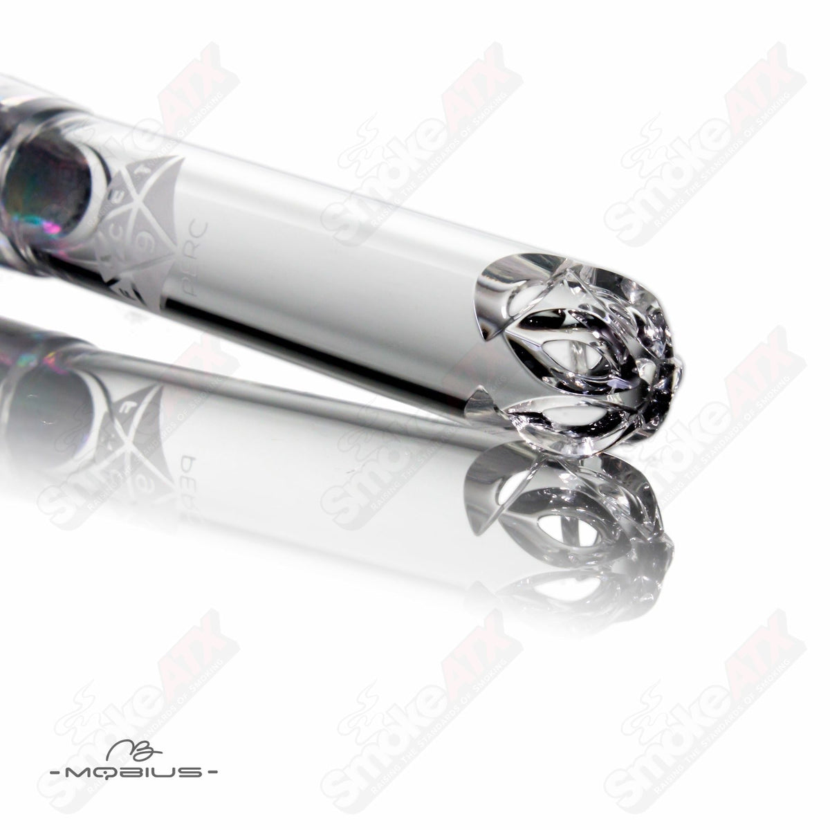 Mobius Facet 3.5-inch glass downstem with faceted design, fits 14mm or 18mm male joints for water pipes or bongs