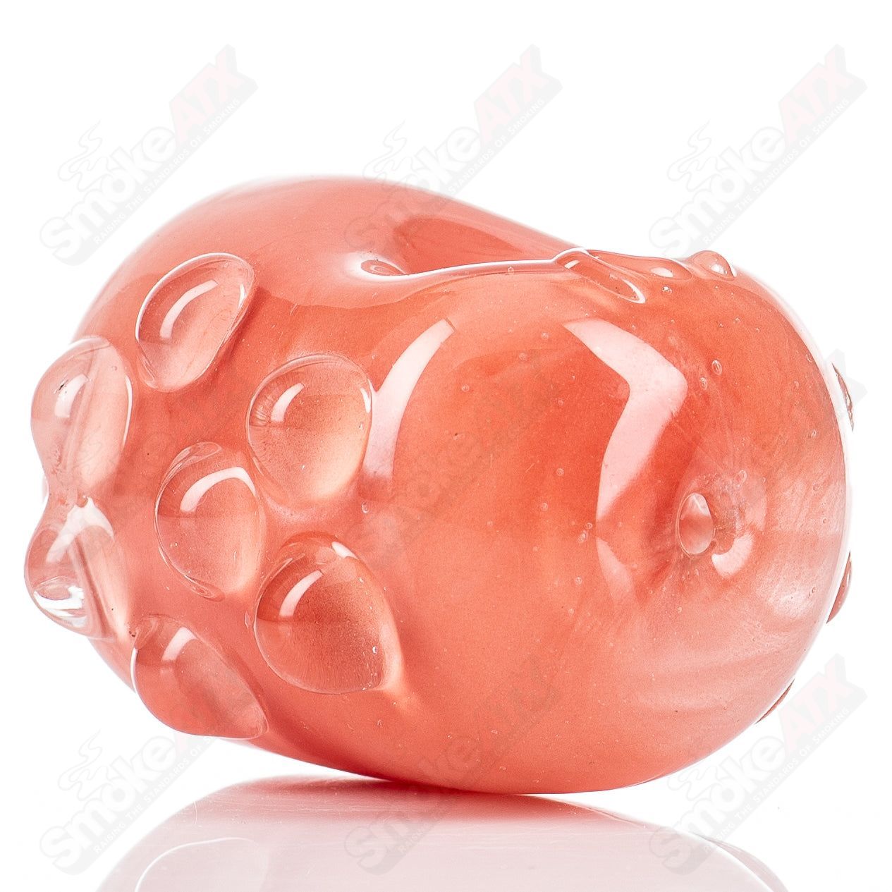 Glass by Nobody Fat Bean Pipe in Guava color, clear glass pipe with a compact, rounded bean shape for smoking accessories.