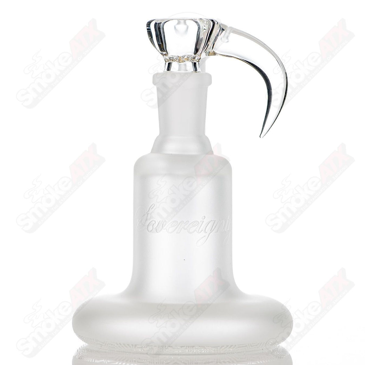 Frosted Econoline Sovereignty Glass waterpipe by Sovereignty Glass with a sleek, frosted finish and intricate water pipe design.