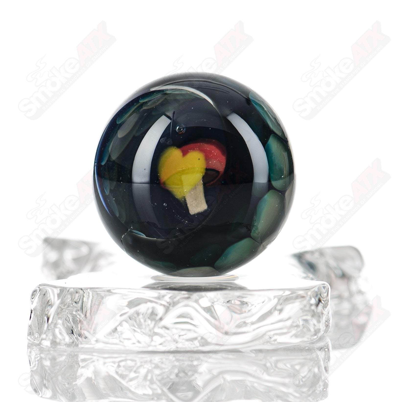 Clear marble Flex Glass #2 with a smooth, rounded surface showcasing its transparent, glossy marble design.