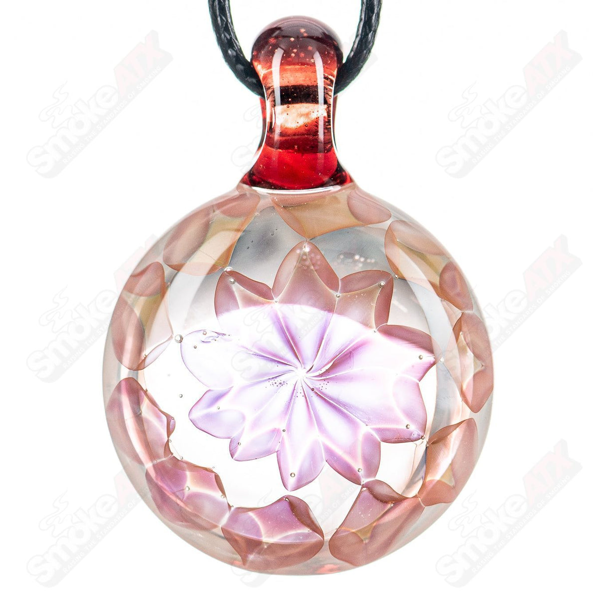 Fumed pendant made of THC glass featuring swirling smoky patterns, crafted by Boro Loco/THC Glass for a unique jewelry piece.