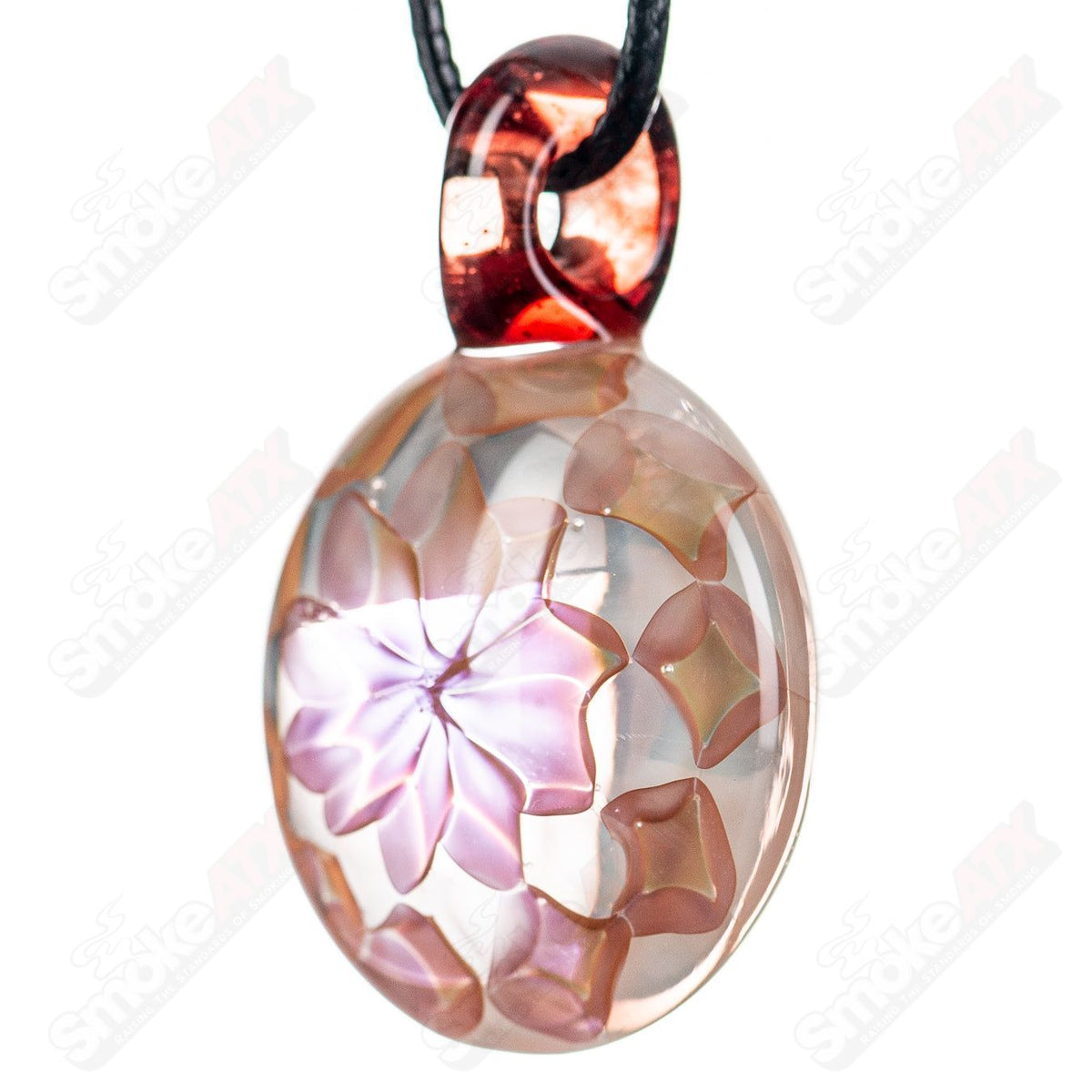 Fumed THC Glass pendant by Boro Loco featuring swirling smoke design and clear glass construction.