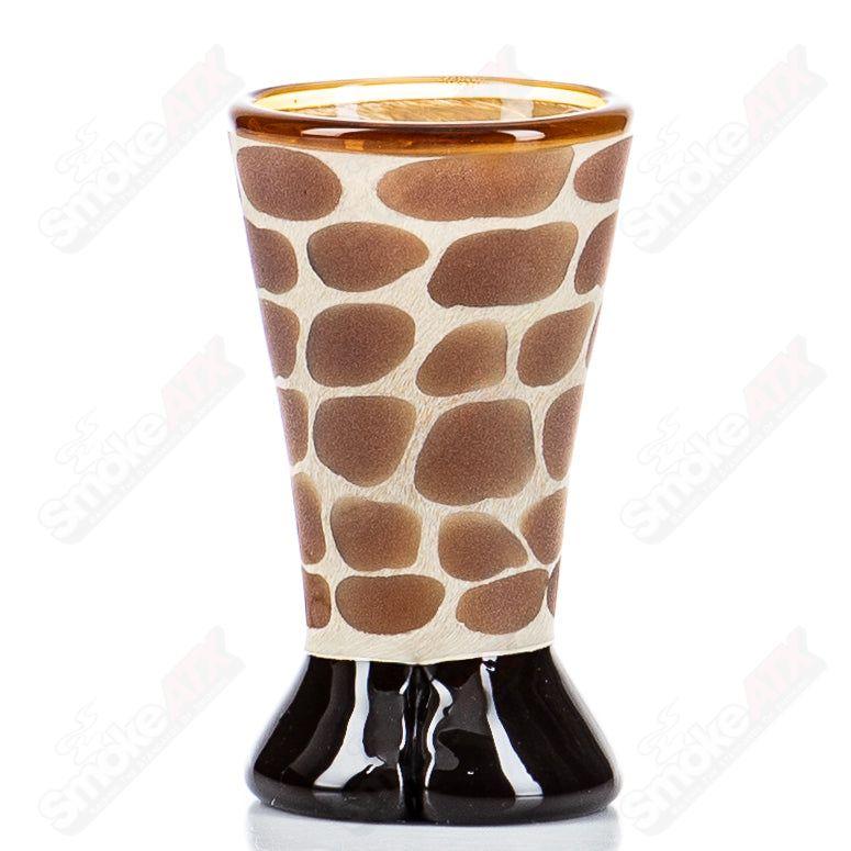 Giraffe-shaped shot glass by Robertson Art Glass, clear heady glass cup with detailed giraffe design.
