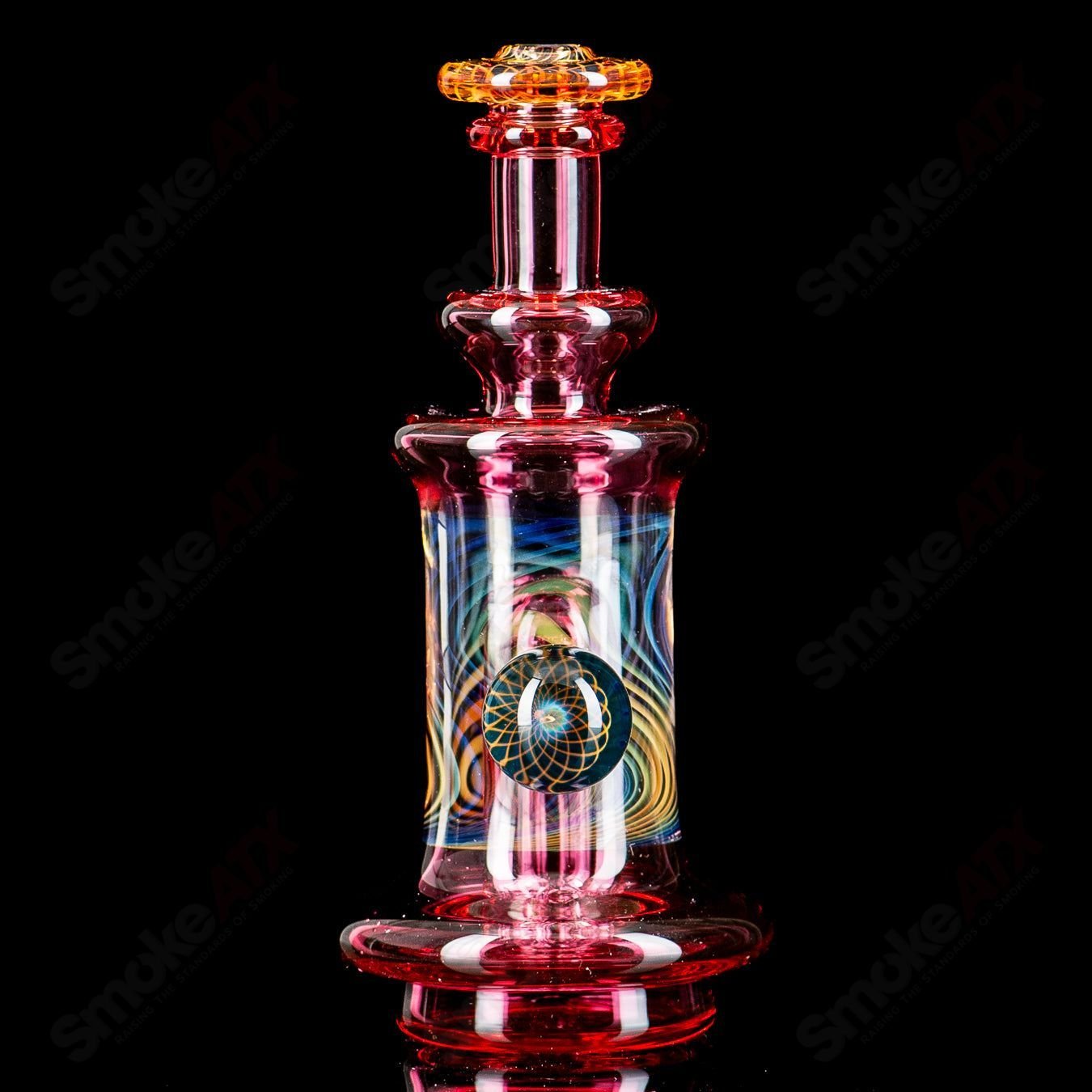 Gold Ruby Puffco water top by Gatez Glass, a decorative glass accessory designed for Puffco devices with a gold and ruby finish.