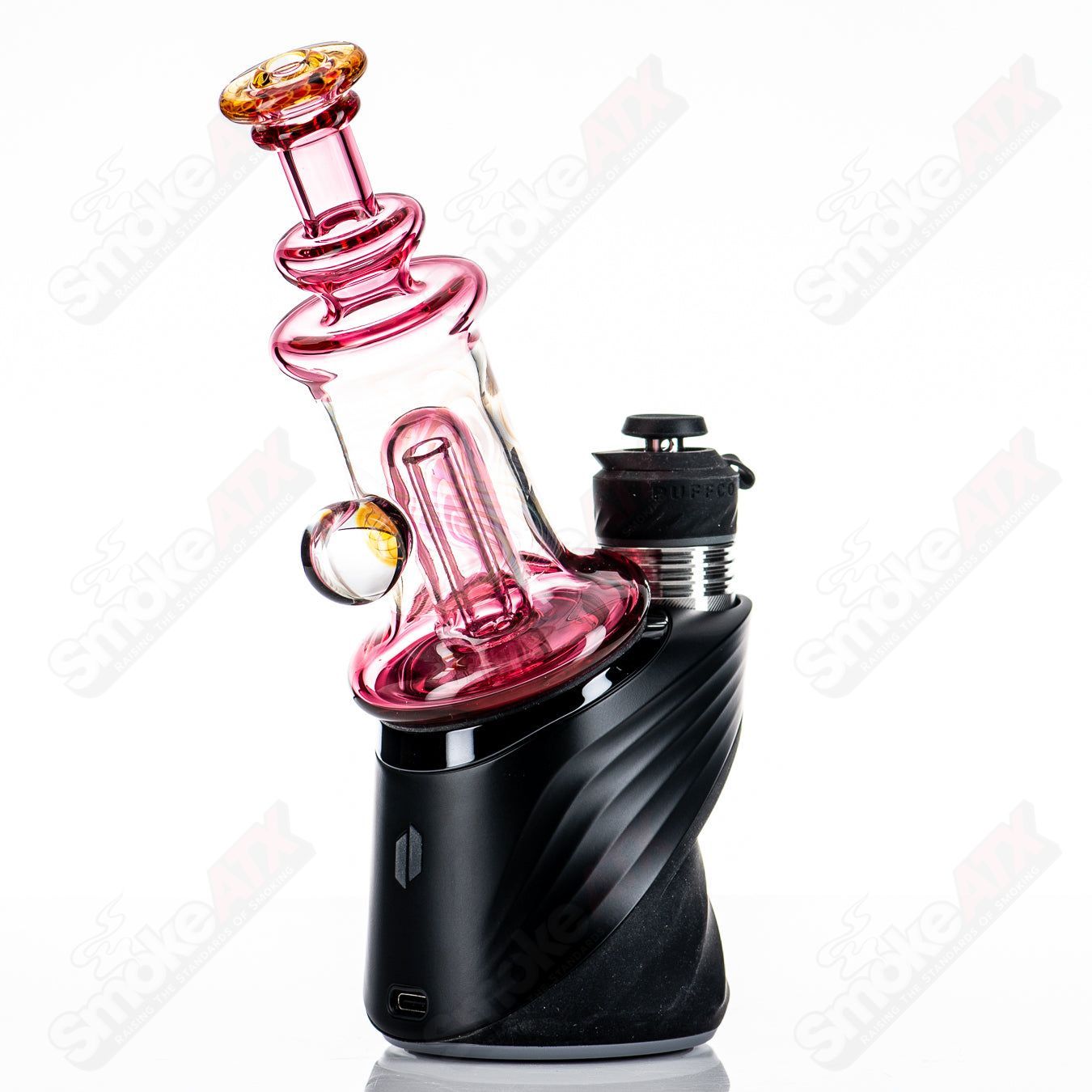 Gold Ruby Puffco Water Top by Gatez Glass, handcrafted glass Puffco accessory with gold and ruby accents.