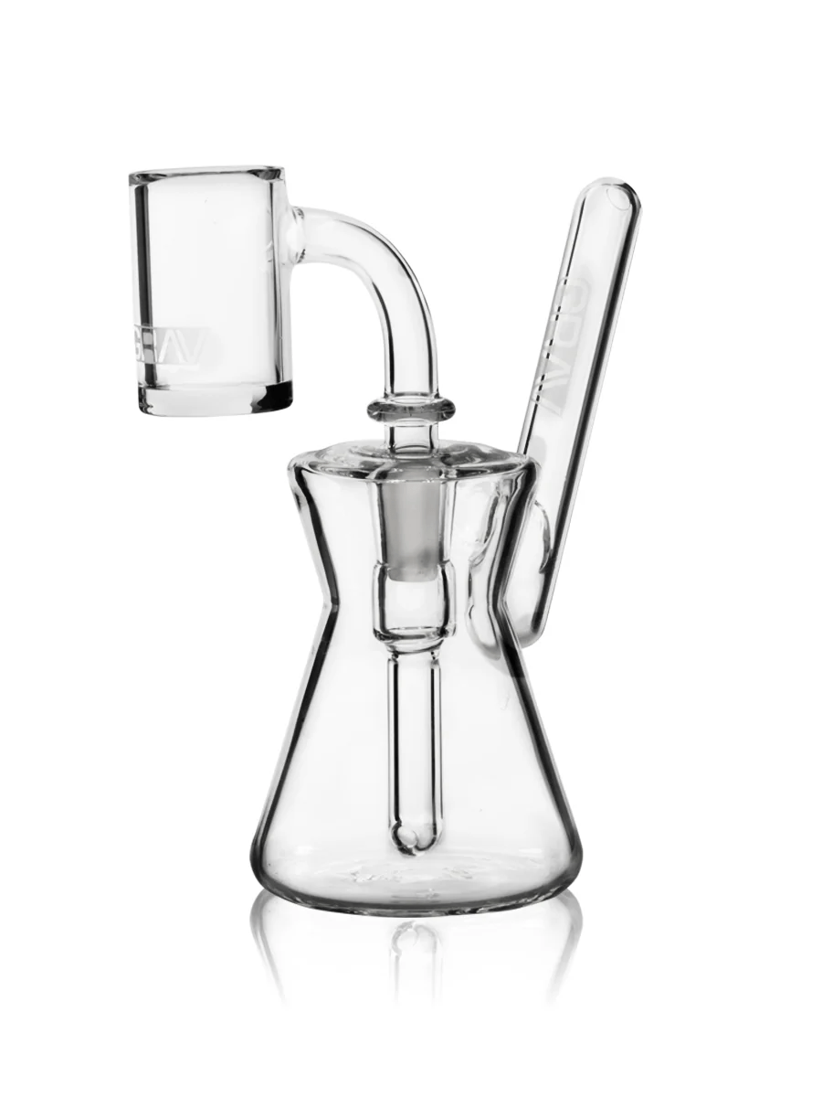 Grav Hourglass Rig glass bubbler with 10mm quartz banger for dabbing and concentrates.
