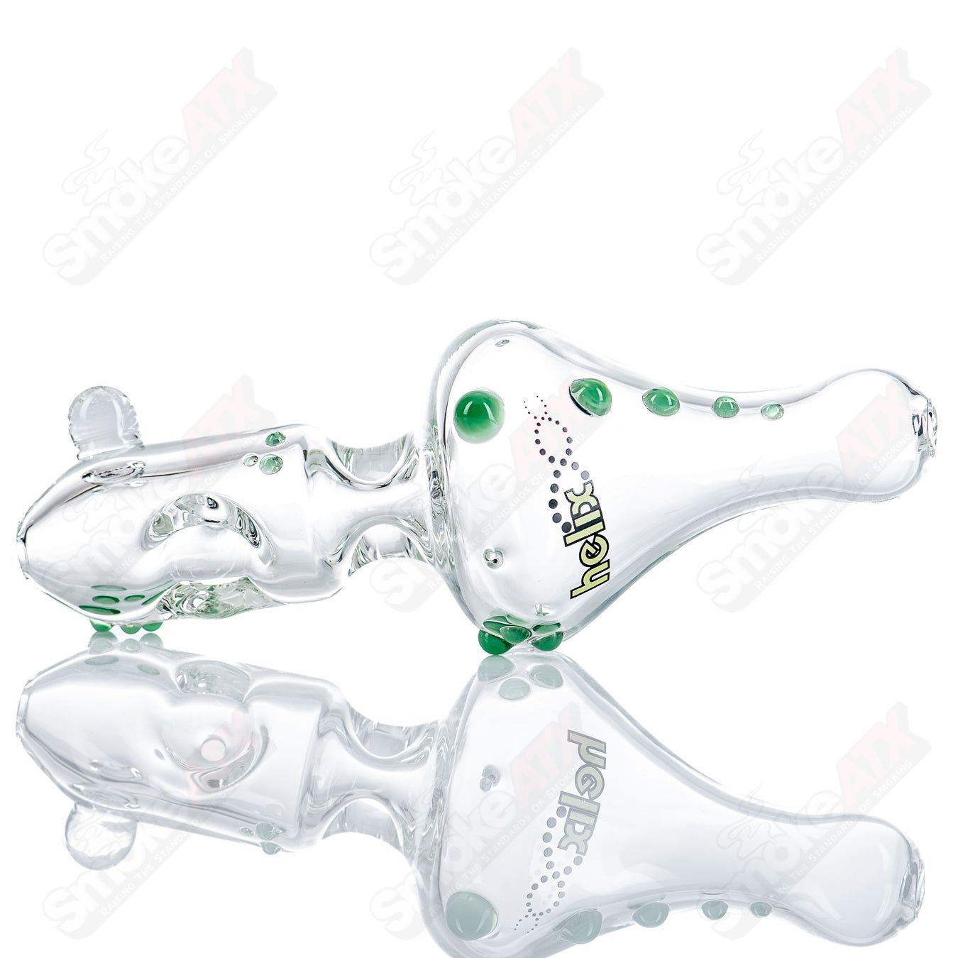 Green Label Medium Classic Hybrid Steam Roller glass pipe by American Helix, featuring a sleek design and vibrant green accents.