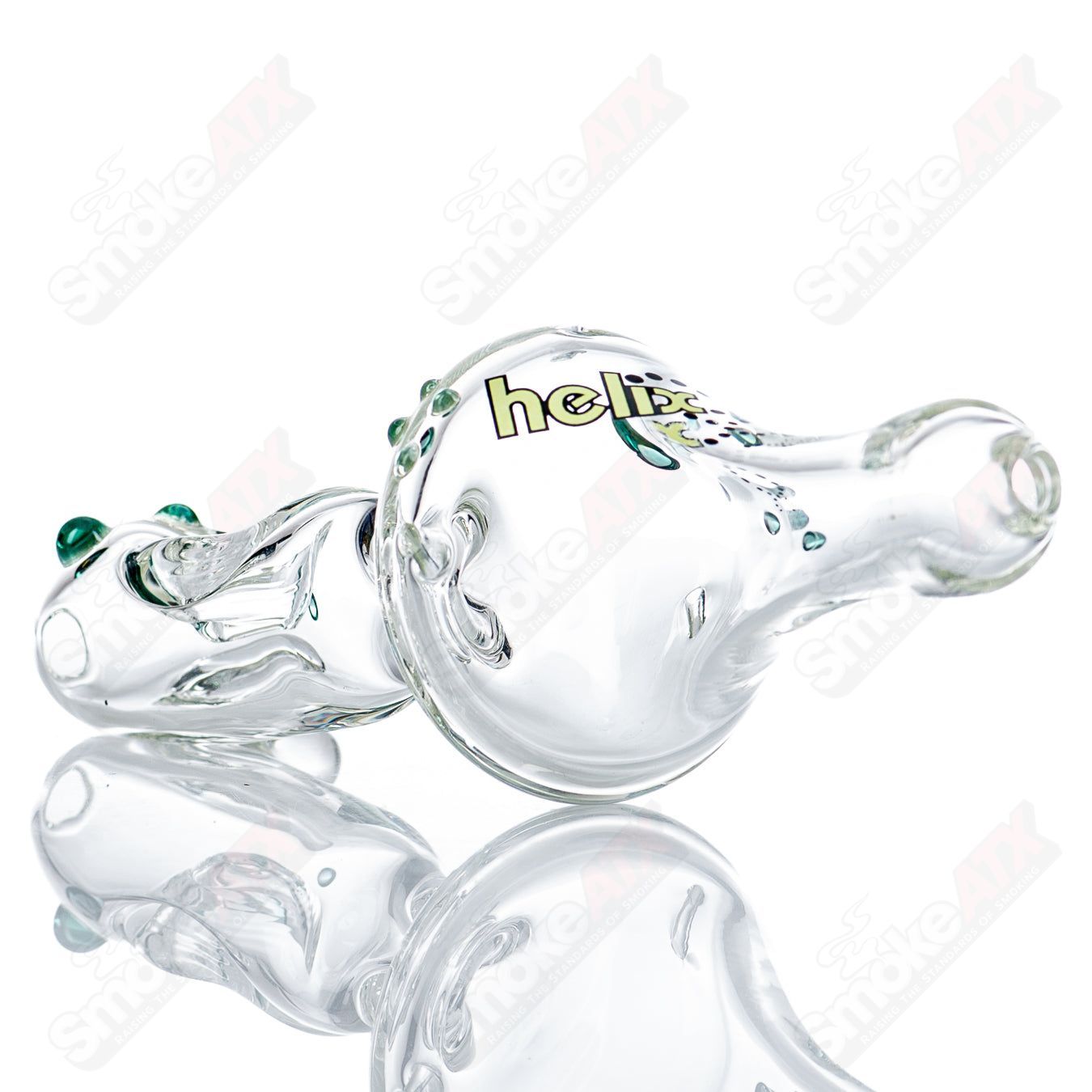 Green Label Micro Classic Hybrid Steam Roller glass pipe by American Helix, featuring a compact design and vibrant green accents.