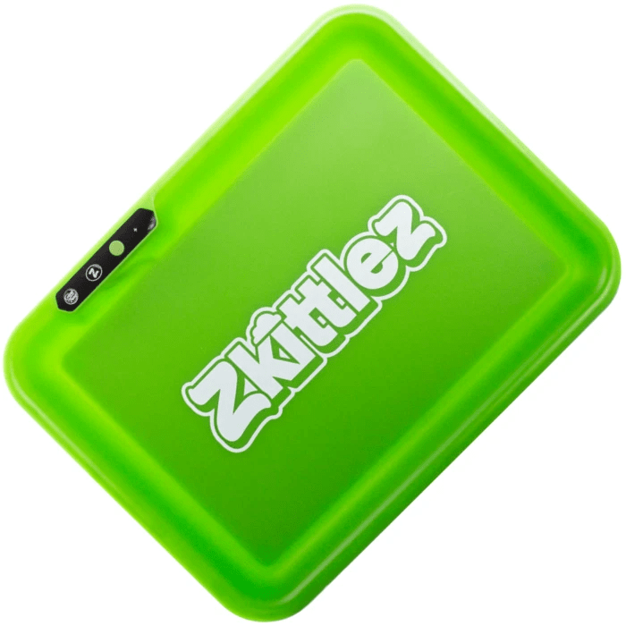 Green Zkittlez Glow Tray for rolling, featuring vibrant green color and Zkittlez design, by Glow Tray, ideal for rolling accessories.