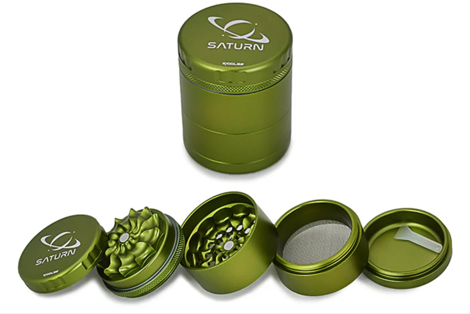 Riddles 50mm Saturn Grinder Mill with five-piece metal grinder, featuring intricate Saturn design for efficient herb grinding.
