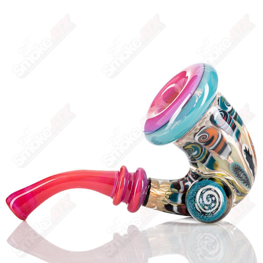 JMass NS Amora Pink Collab Sherlock glass with pink accents, featuring a classic Sherlock design and clear glass body.