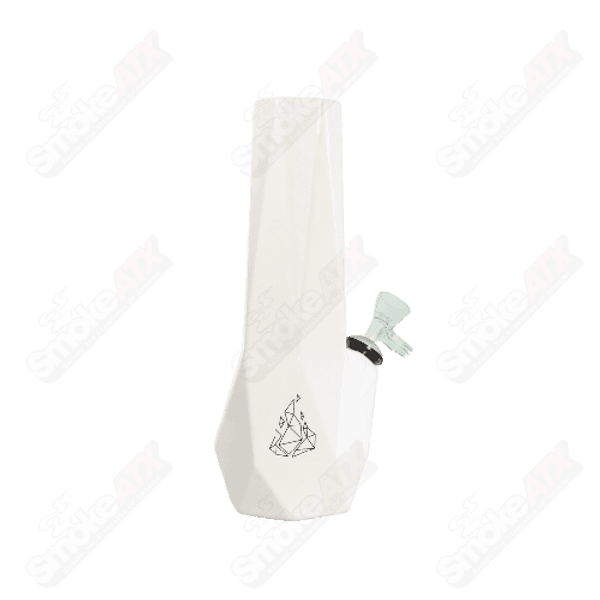 Hexagon-shaped ceramic waterpipe by BRNT Designs featuring a sleek, modern design with smooth surfaces and intricate detailing.