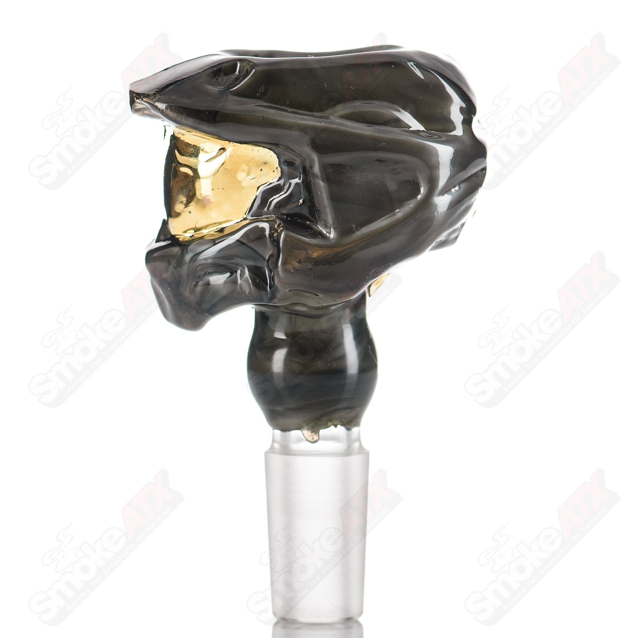 14mm Halo Slide glass bowl by Smoke ATX featuring a sleek design and clear glass construction.