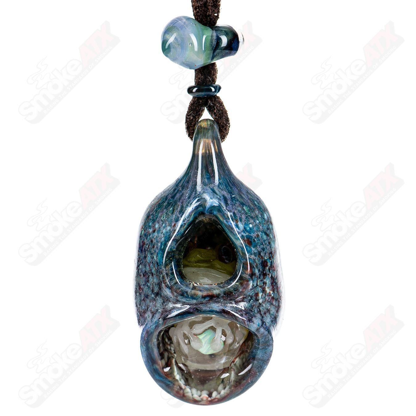 Kengtaro Hide and Seek Frog Pendant made of glass, featuring a detailed frog design in vibrant colors and intricate craftsmanship.