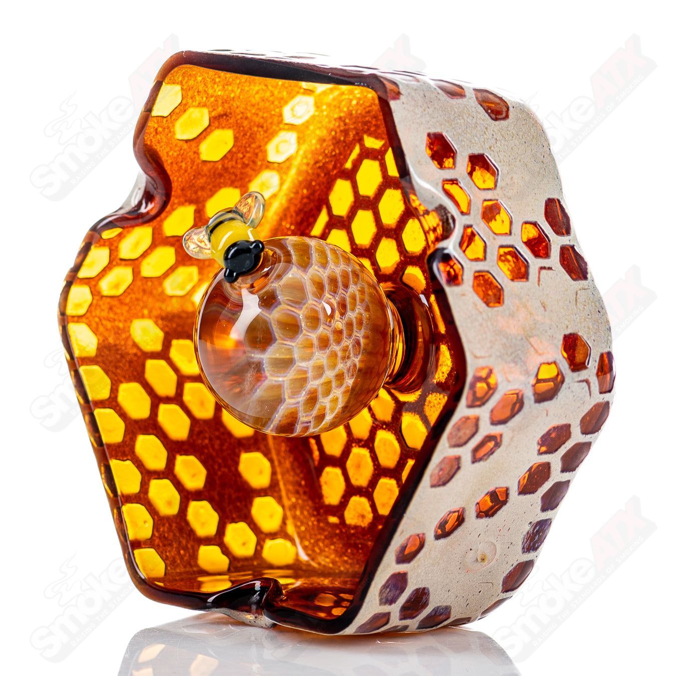 Honeycomb glass ashtray by Joe P from Joe P Glass, 420 Products collection, featuring a textured honeycomb design.