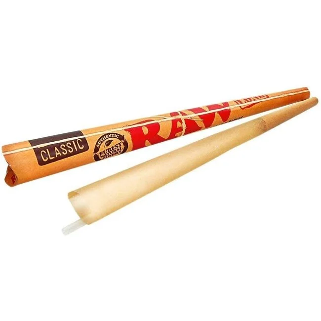 Raw Super Natural 12-inch cone for rolling, made by RAW, featuring natural unbleached paper and a classic cone shape