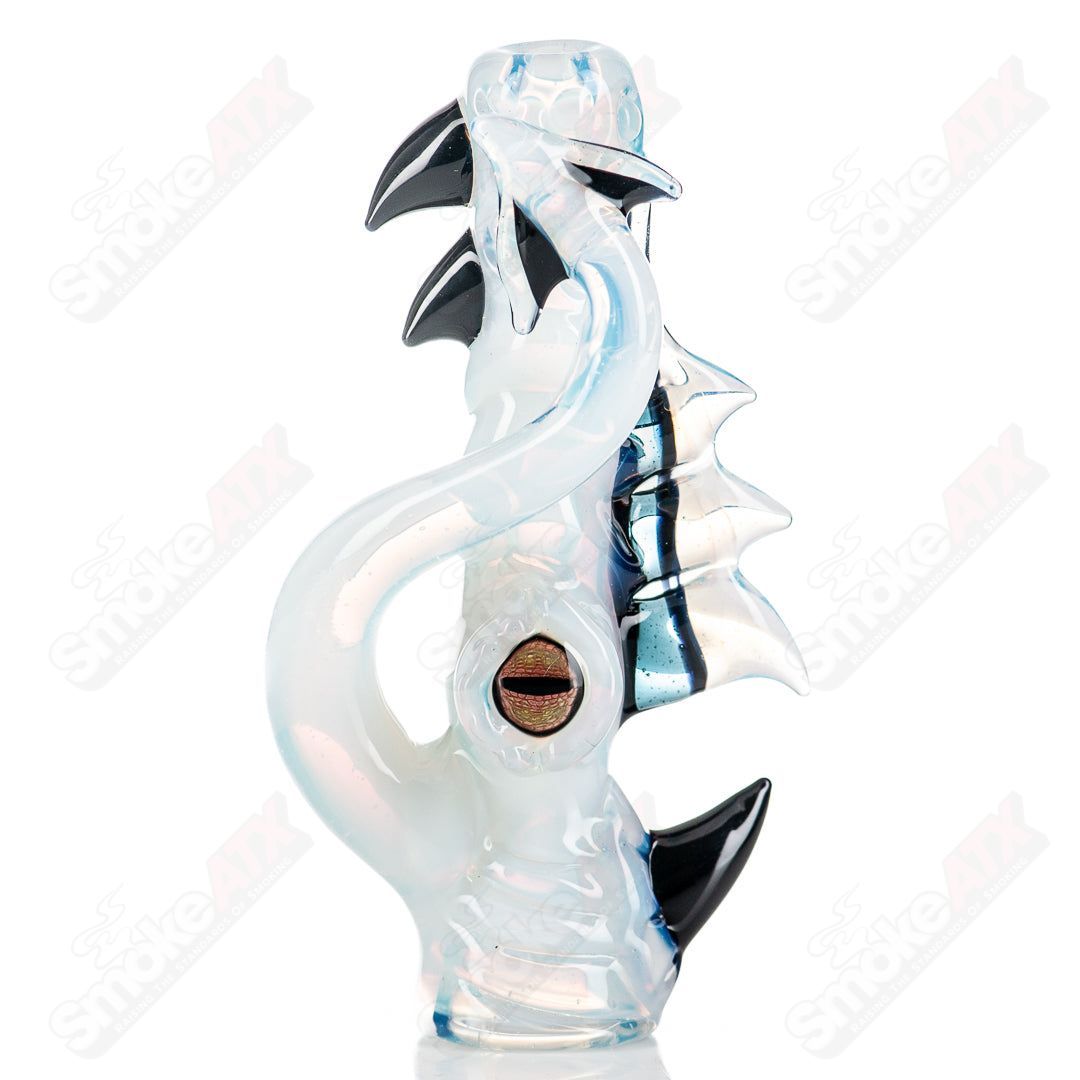 Mako Glass #3 Octopus Chillum, clear heady glass pipe with detailed octopus design, small and portable for smoking.