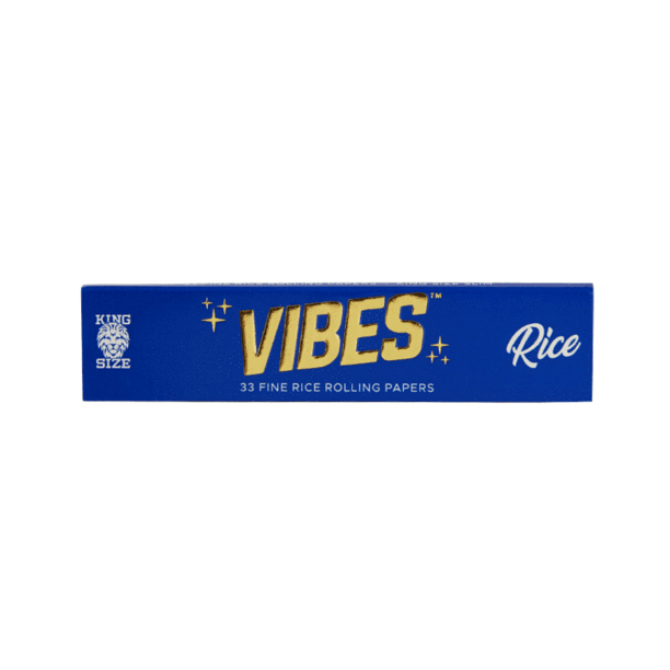 Vibes Rice 1 1/4 rolling papers for smoking, featuring natural rice material and the Vibes brand logo on the packaging.