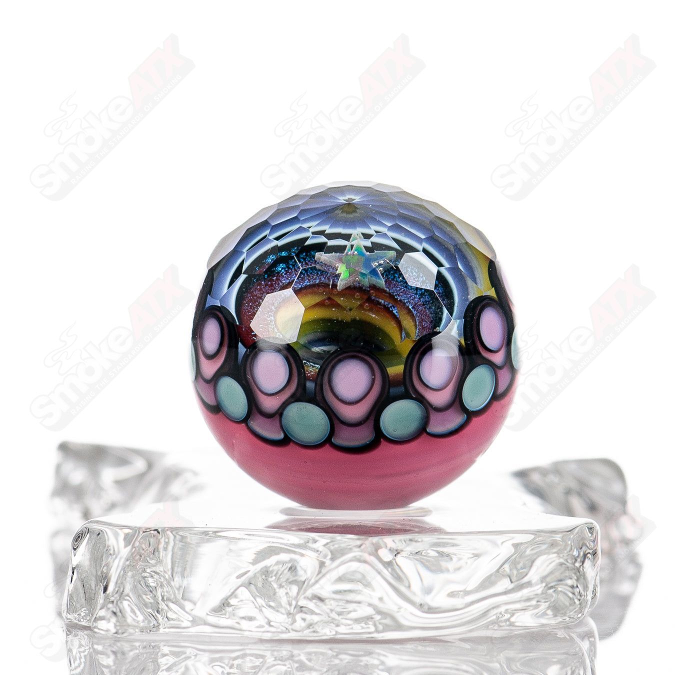 Opal Star Marble Pauly 2 Finger glass accessory by Fatal Facets featuring a colorful marble design and two finger grip.