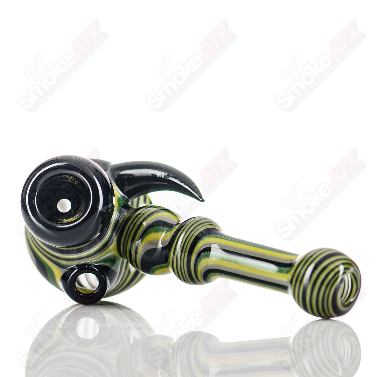Chaz Pyle Line Work Stand Up Mini Glass Pipe with intricate design and compact shape for easy handling and use.