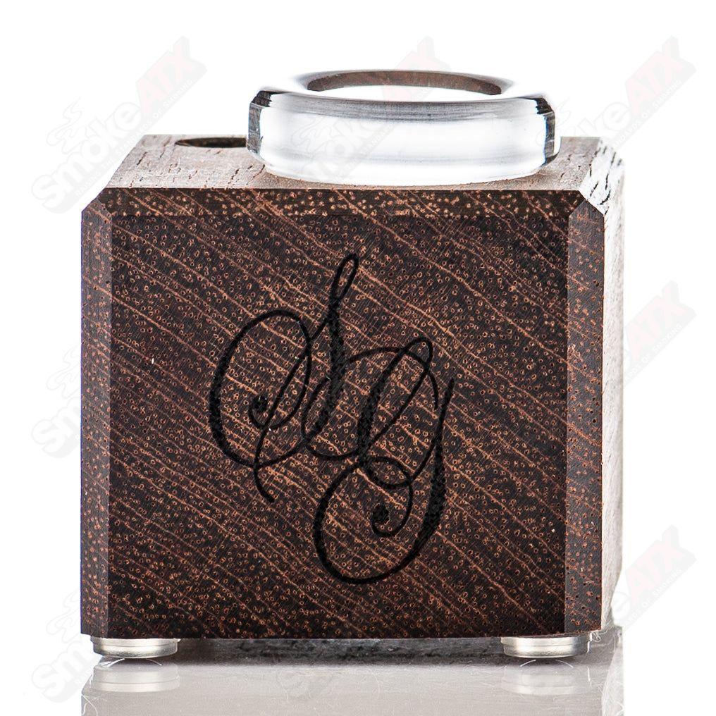 Heady glass Jatoba 1-Hole Slide Stand by Sovereignty Glass, featuring a sleek wooden design with a single hole for stable use.
