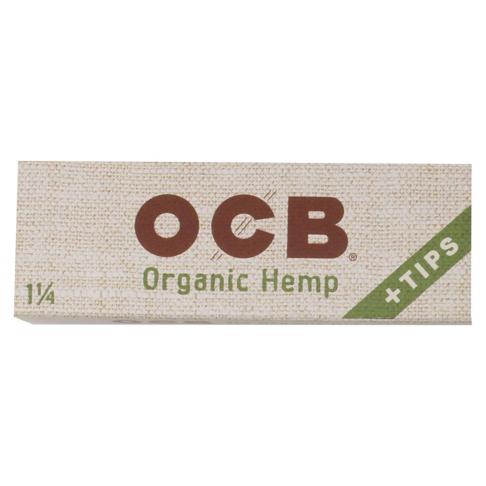 Organic hemp rolling papers and tips from OCB, 1 1/4 size, for rolling cigarettes or herbal wraps.