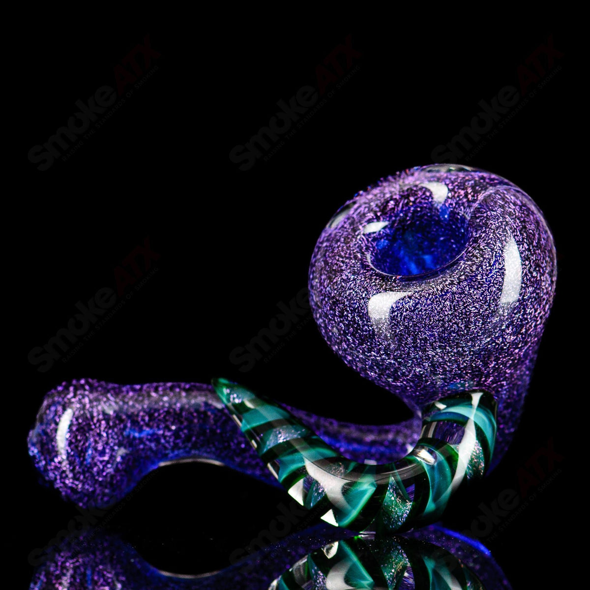 Boro Loco Dichro Sherlock glass pipe with filagree horn design, showcasing vibrant colors and intricate craftsmanship.