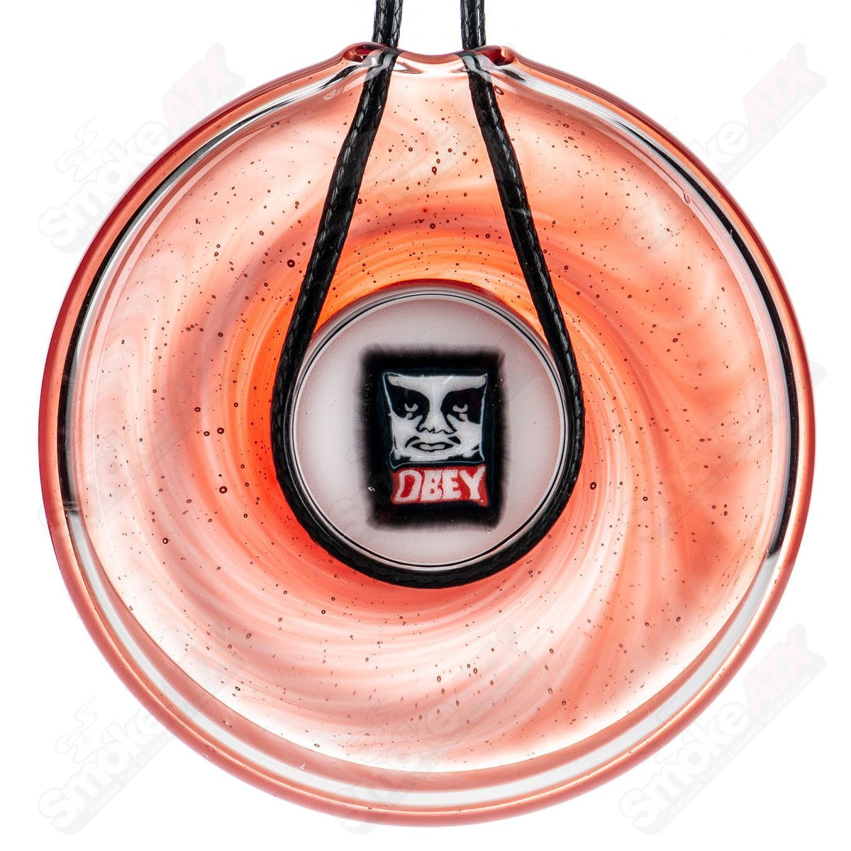 Karl73 Obey Milli glass pendant necklace featuring a colorful, artistic pendant with bold design on a silver chain.