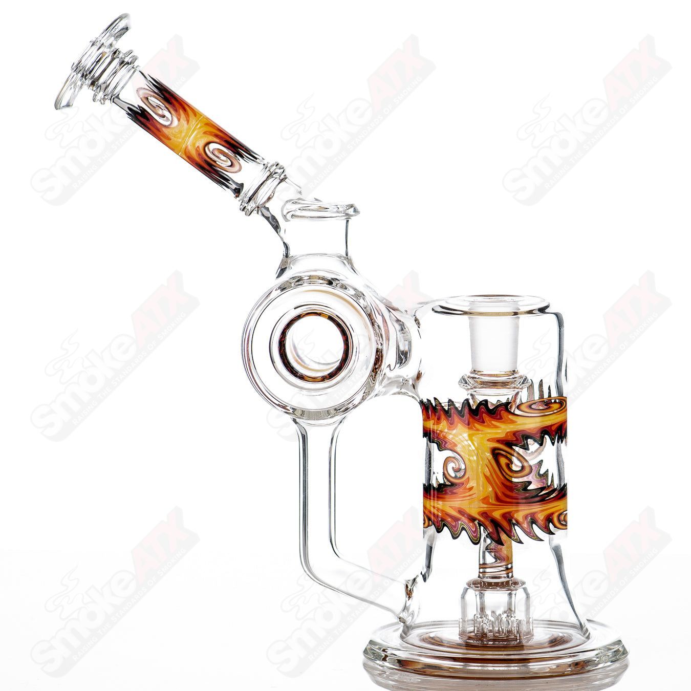 Kick Back Dewars Dumper Recycler by The Glass Carpenter, a colorful heady glass recycler with intricate designs and vibrant glasswork.