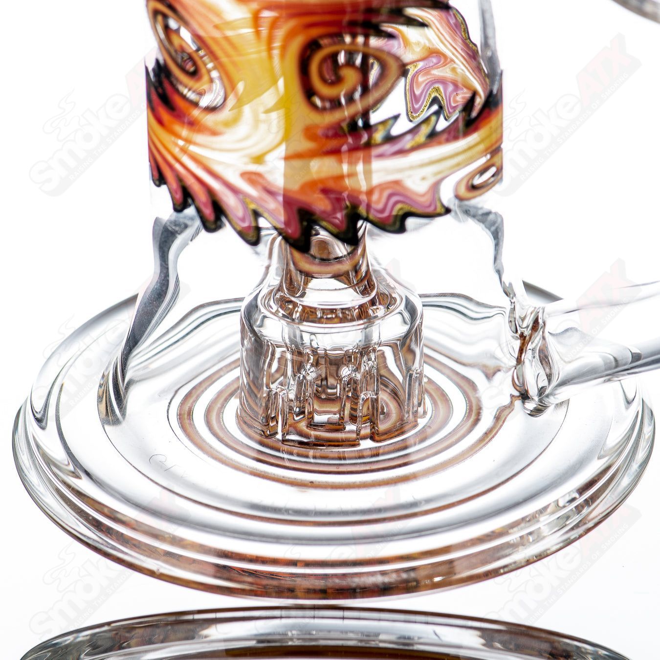Glass Carpenter Kick Back Dewars Dumper Recycler, a colorful heady glass water pipe with intricate recycler design.