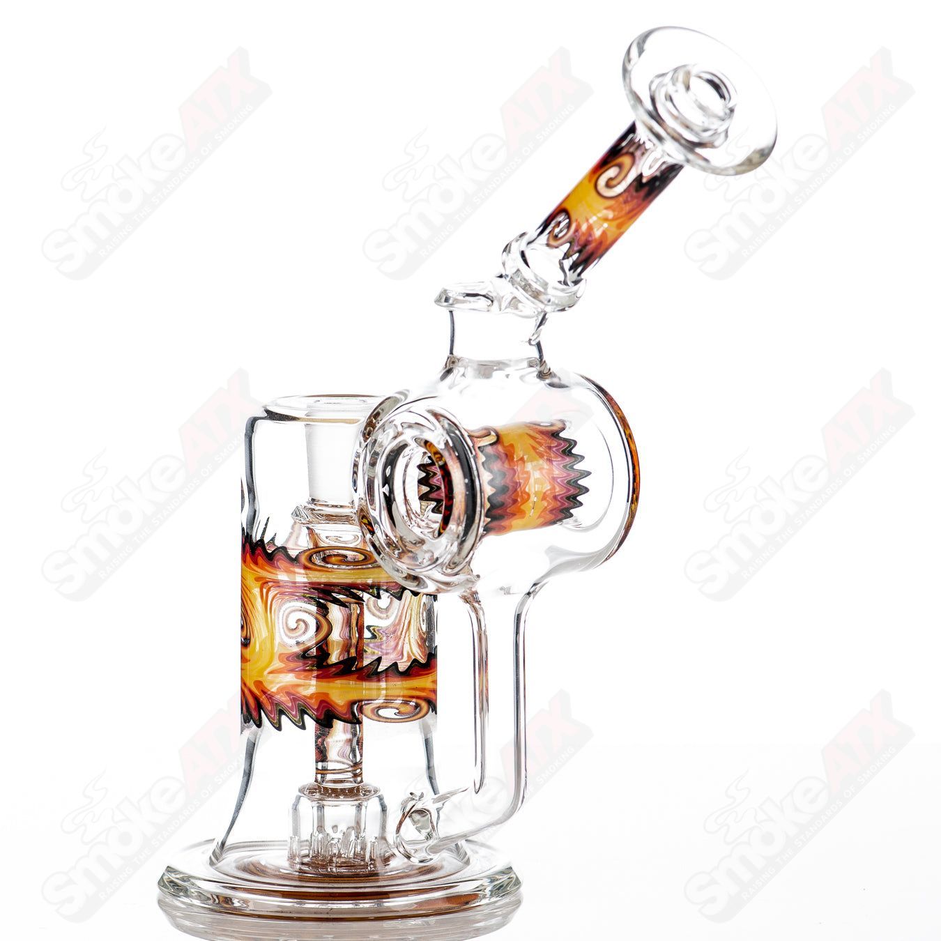Handcrafted Dewars Dumper Recycler by Glass Carpenter, a sleek heady glass recycler with intricate details and vibrant colors.