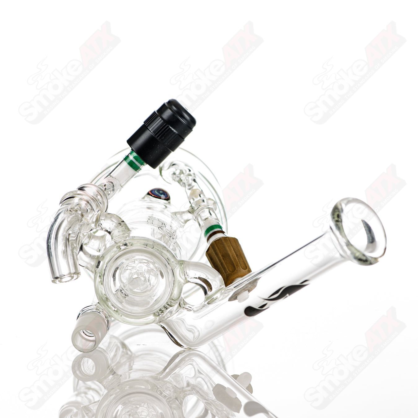 Heady glass King chess piece torch rig by Hitman Glass, straight tube design with intricate glasswork and chess-inspired details.