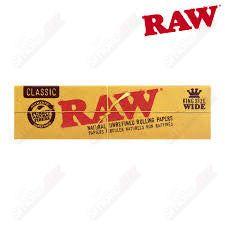 King Size Wide Classic RAW rolling papers in natural light, showcasing the large, thin, raw hemp paper designed for rolling.