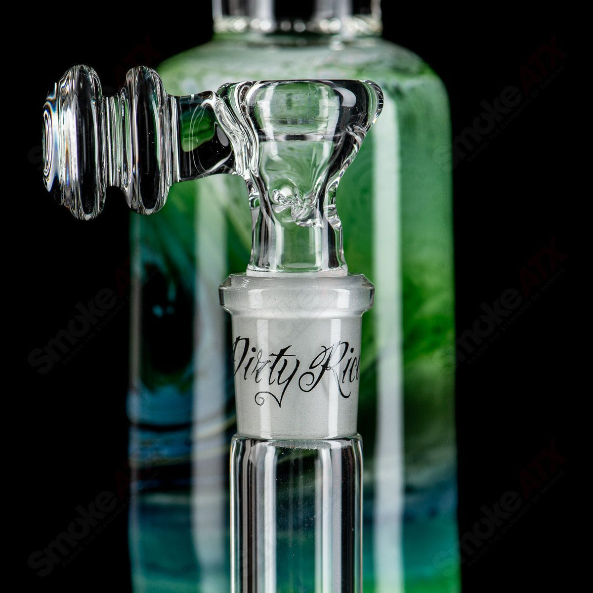 14-inch green, white, and blue fade Apolocoline straight glass tube with 14mm bowl by Dirty Rico Glass x Nobody Glass