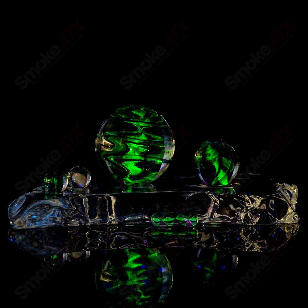 Opal Galaxy Citrine Karmaline Slurper Set by Indo Glass featuring colorful glass slurper pieces on a plain background