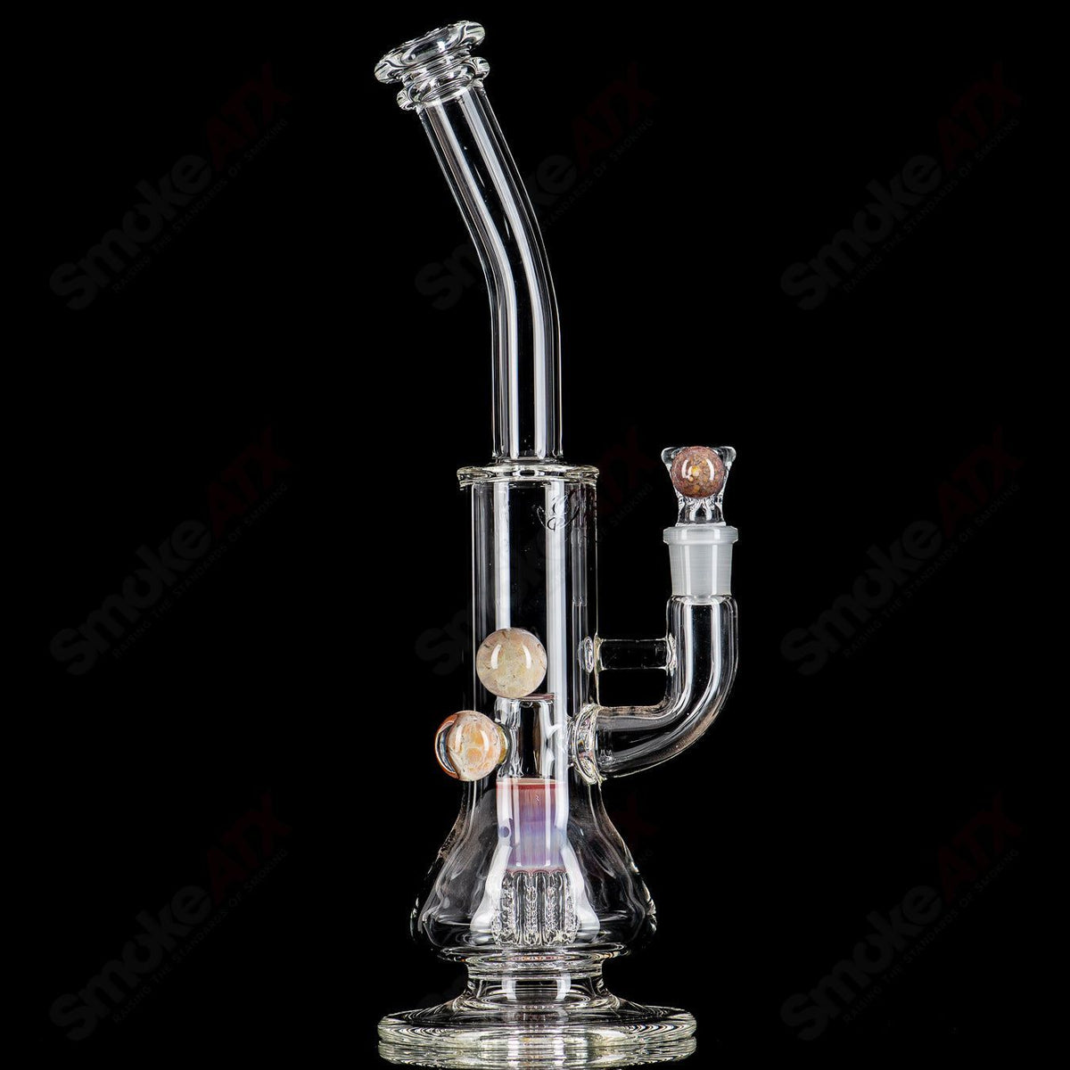 14.5-inch Dirty Rico Serendipity straight glass tube with bent neck and 14mm bowl, featuring vibrant design and clear glass construction.