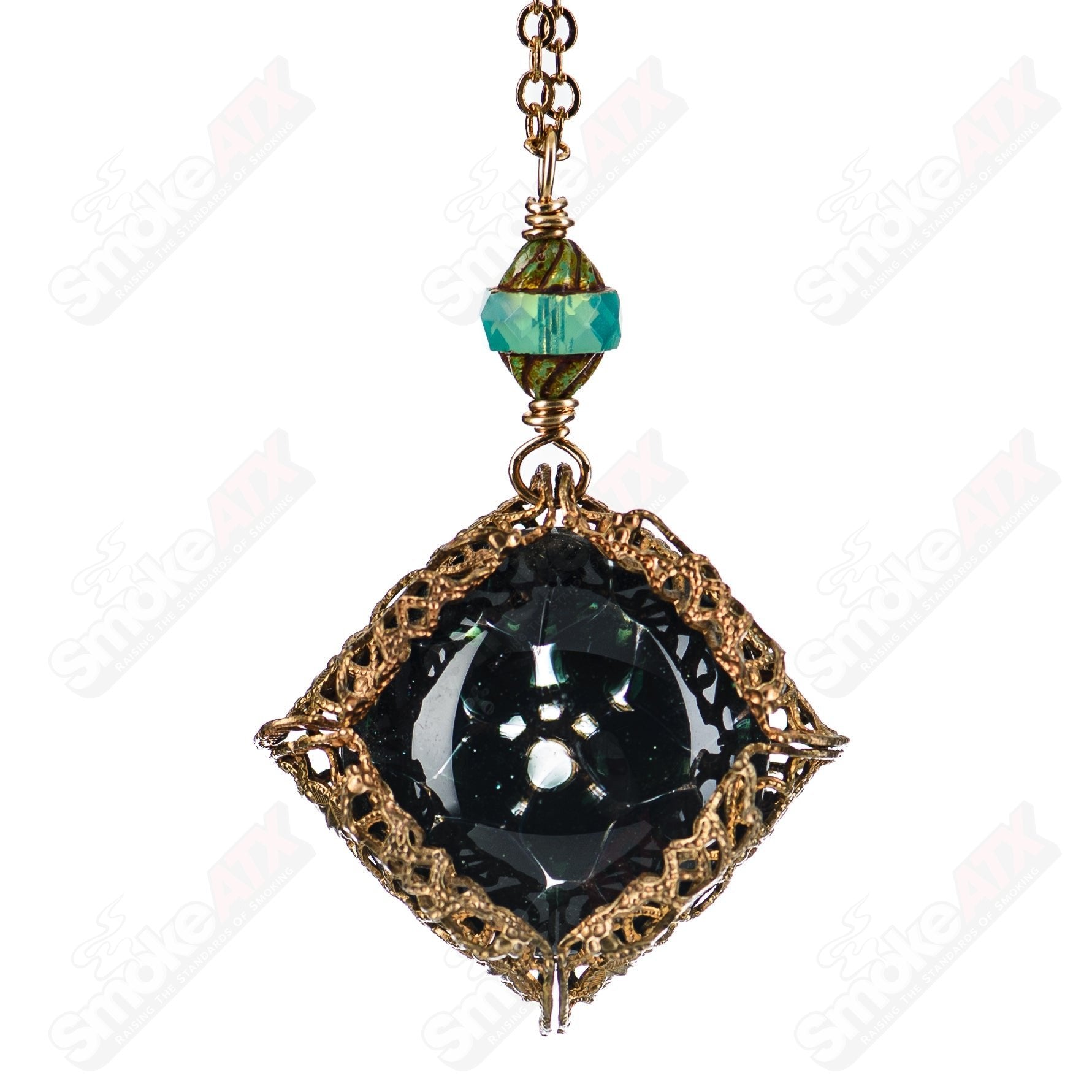 Glass UV Dot Stack Brass Pendant Chain by Pake, featuring a modern design with vibrant UV-reactive glass accents.