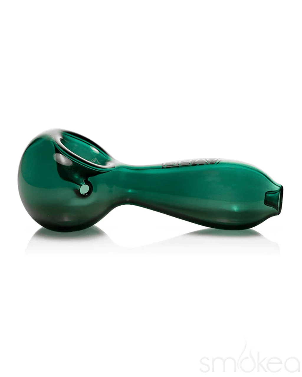 Lake Green Large Spoon Grav glass pipe with a smooth, rounded bowl and clear glass accents, ideal for herbal use.