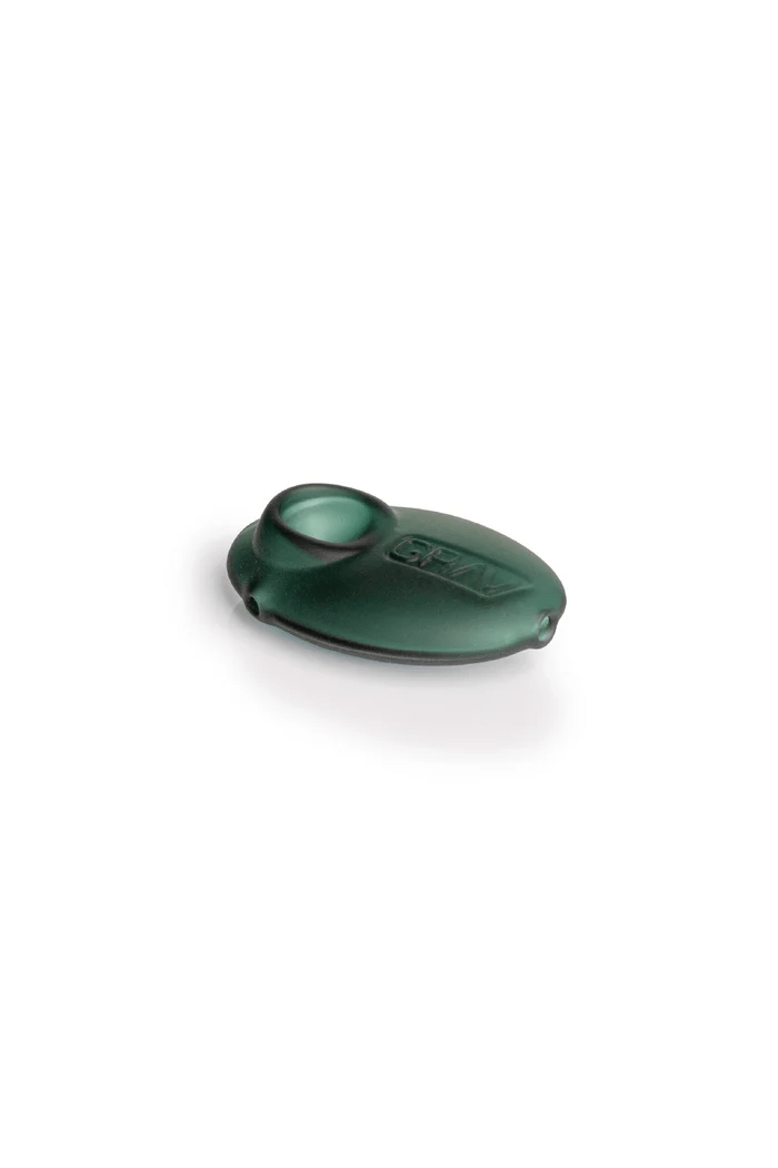 Lake green sandblasted pebble glass spoon pipe by Grav Labs, featuring a textured, rounded design suitable for smoking.