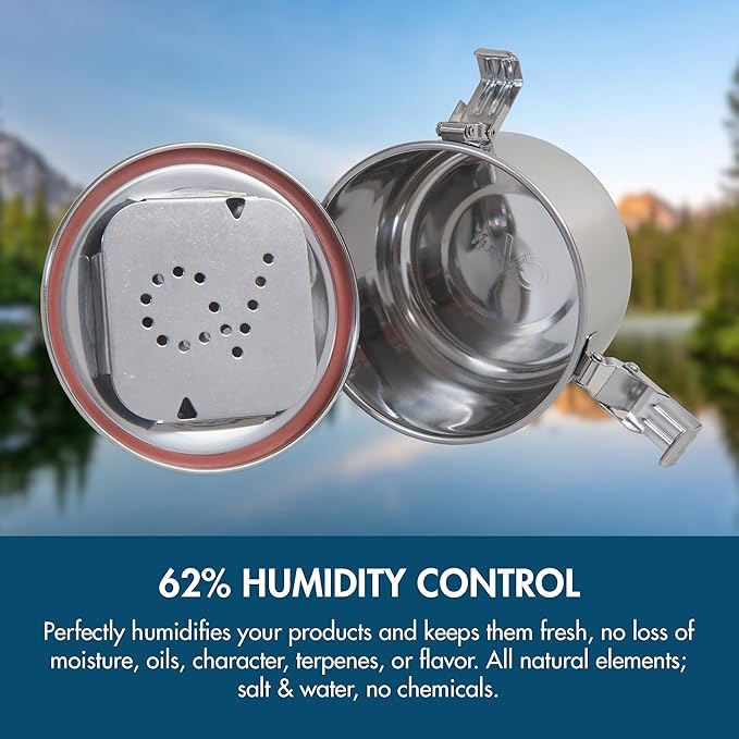Large CVault metal container for storing herbs and dry goods, featuring airtight sealing for freshness and quality preservation.