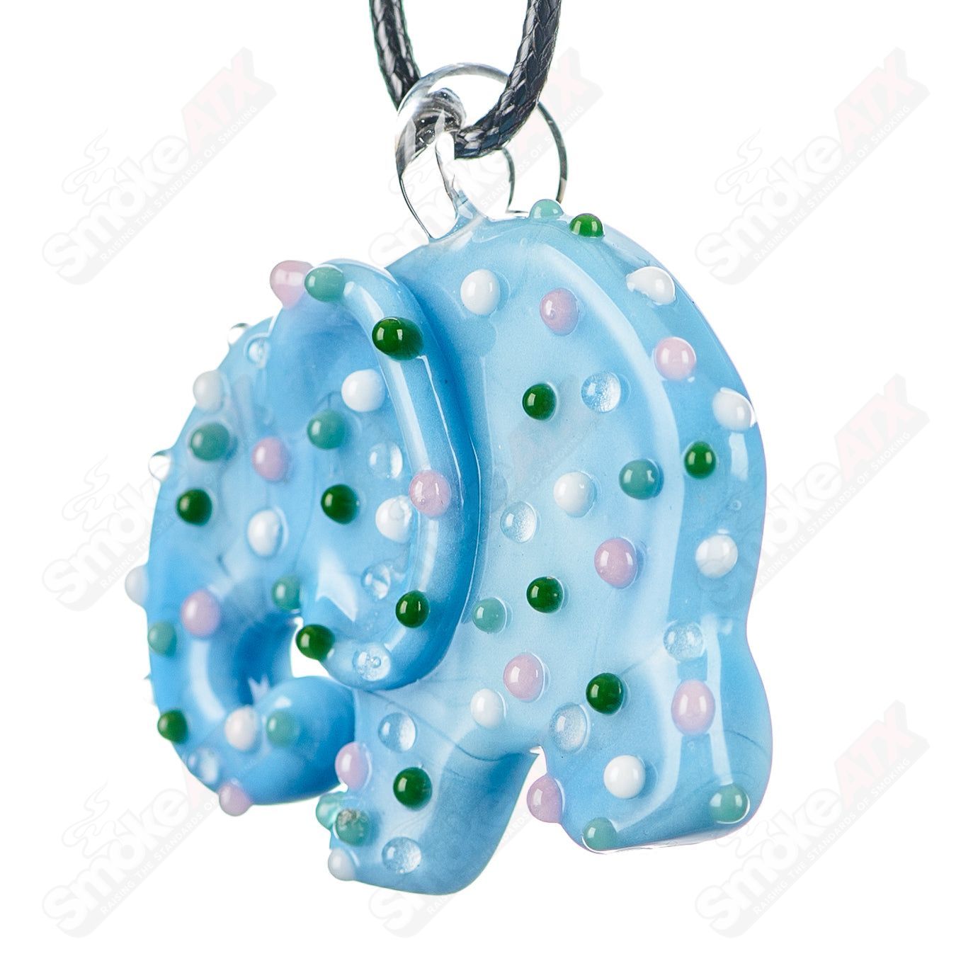 Large Robin Egg Blue Animal Cookie Pendant with UV Dots by Sweet Shop Glass, featuring detailed glass craftsmanship.