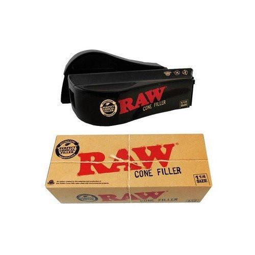 RAW 1 1/4 cone shooter filler from 420 Products, showing the sleek, portable device used for filling rolling cones.
