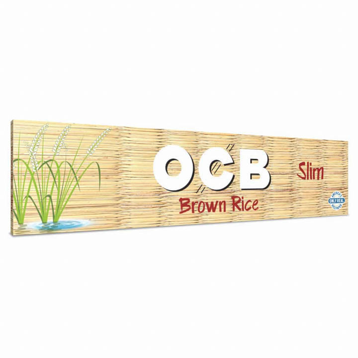Slim brown rice papers by OCB, ideal for rolling, featuring a natural, lightweight design for smooth smoking experiences.