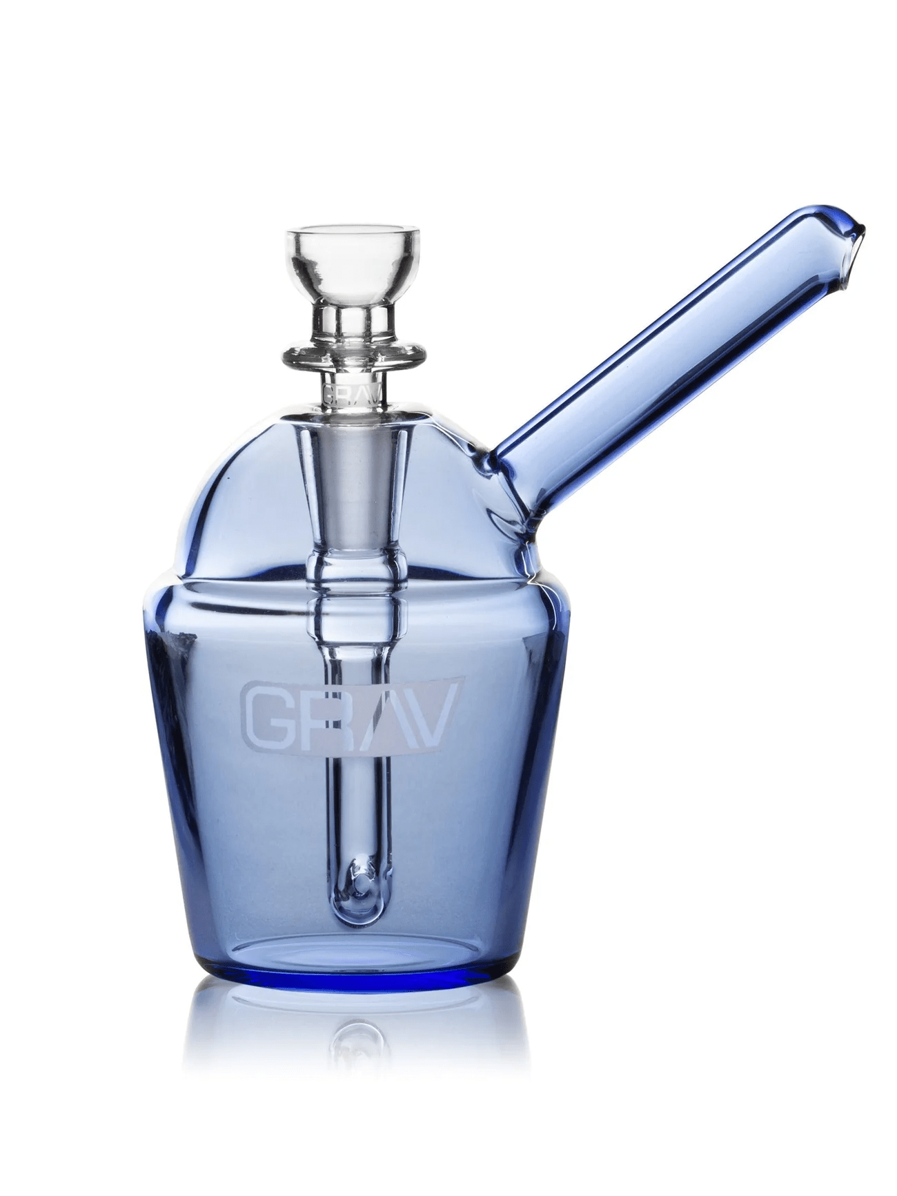 Light cobalt glass pocket slush cup bubbler by Grav, featuring a compact design and clear bubbler chamber.