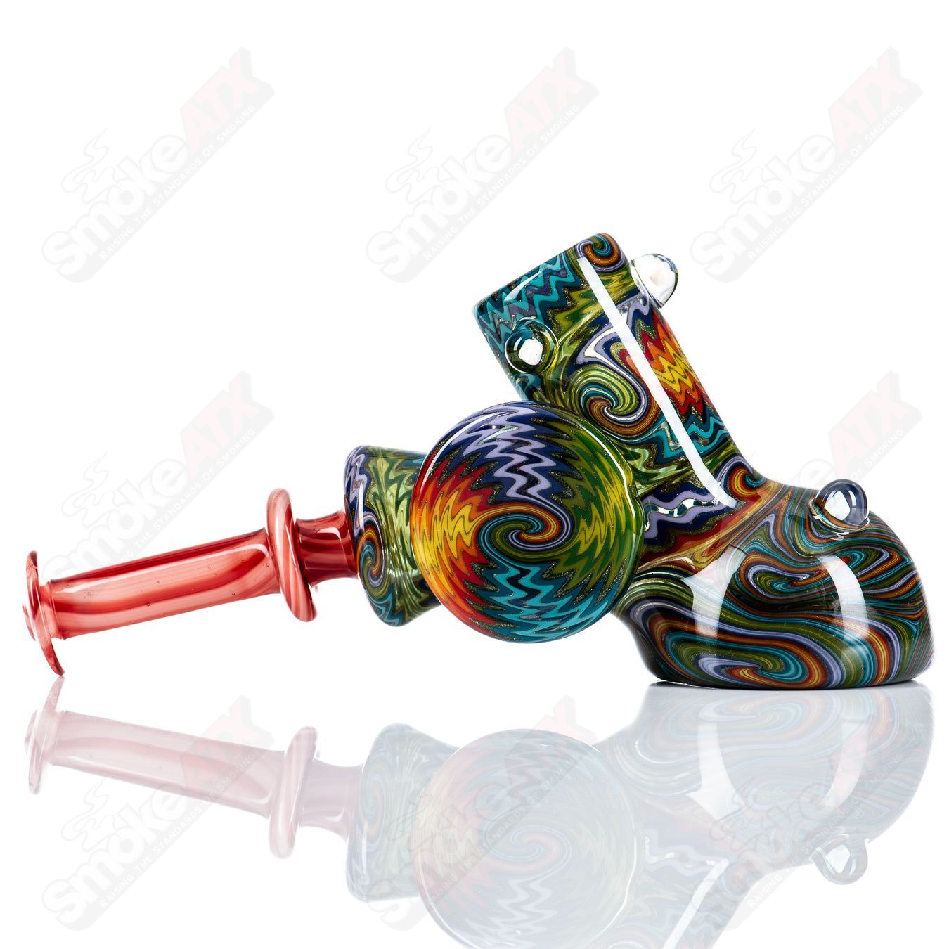 Hand pipe from Art of Hustle featuring Linework Wig Wag Hammer design, made of heady glass with intricate line art details.