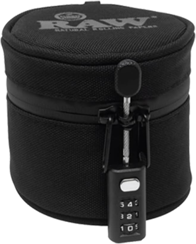 RAW 10oz smell-proof jar case for storing herbs or cannabis, featuring secure, airtight lid for freshness and odor containment.