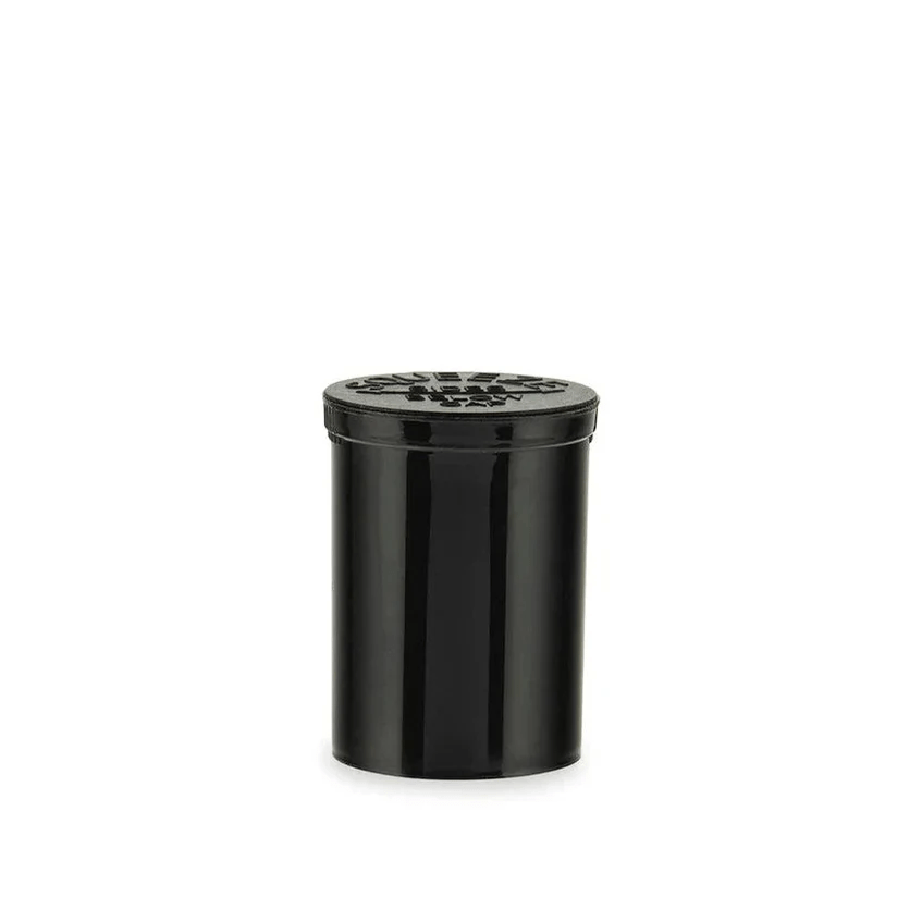 Black Loud Lock Pop Top 30 Dram plastic jar with secure lid, ideal for storing small quantities of products or samples.