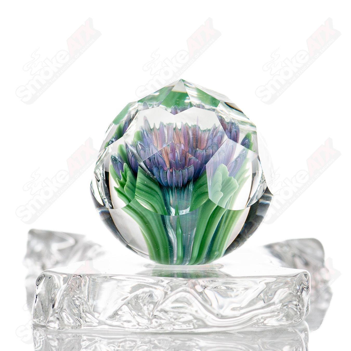 Fatal Facets Flower Marble #2, colorful glass impact marble with floral design, part of the Heady Glass marbles collection.