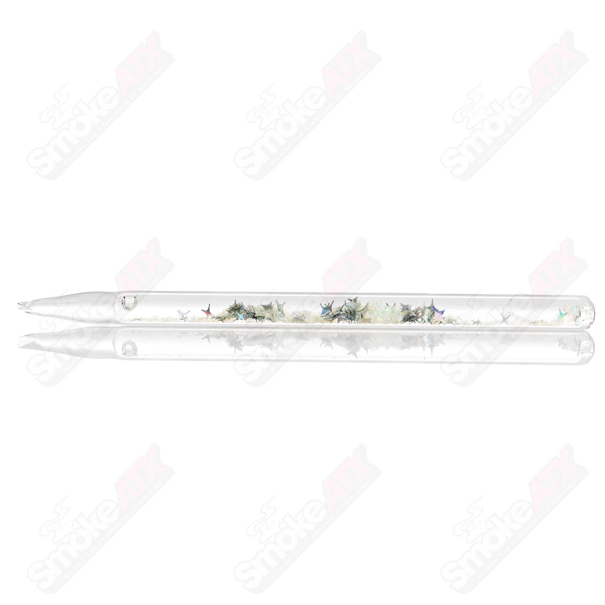 Beezy Glass glitter dab tool with a clear glass handle and colorful glitter accents, designed for use with glass accessories.